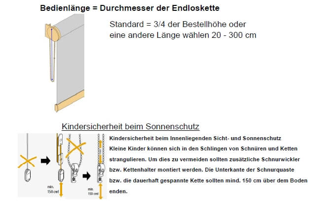 Bedienlänge auch Kindersicher wählen