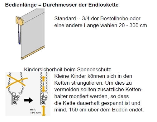 Bedienlänge auch Kindersicher wählen