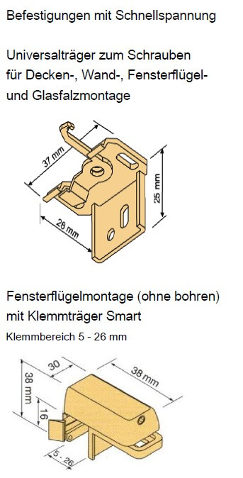 Befestigung von Sonnenschutz innen