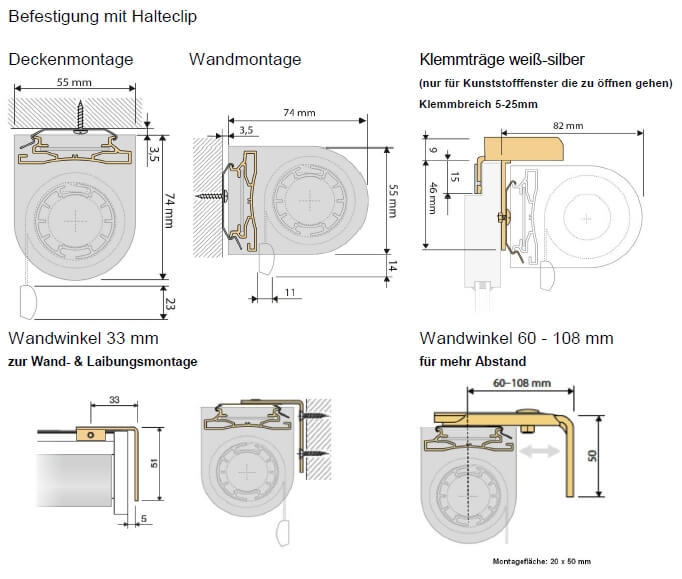 Befestigung von Sonnenschutz innen